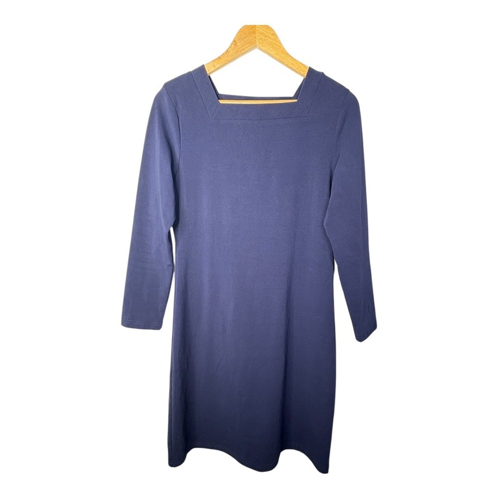 J. Peterman Square Neck Knit Dress Navy Blue 3/4 Sleeve‎ Women Size Medium